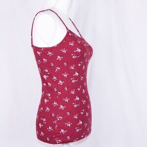 No Boundaries Red Ribbed Floral Print Spaghetti Strap T, Size M (7-9)